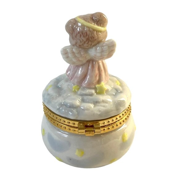 Teddy Bear Angel on Cloud Porcelain Baby/ Child's Keepsake Jewelry Box -FRANCE - Picture 7 of 14